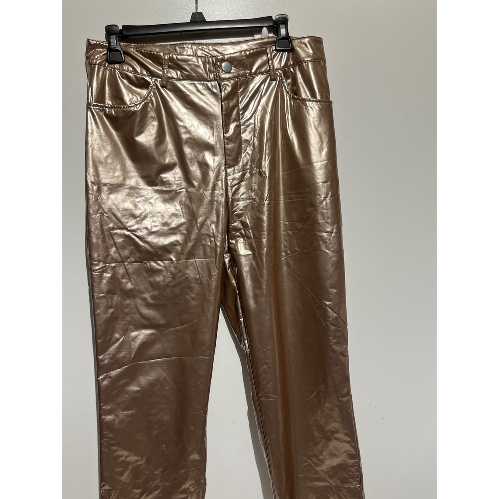 Womens Metallic Bronze High Waisted Straight Leg Shiny Party Pants Copper